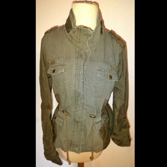 American Rag CIE Women's Cargo Jacket Olive Green Zip Front Snap Hooded Size XL. - Picture 1 of 8